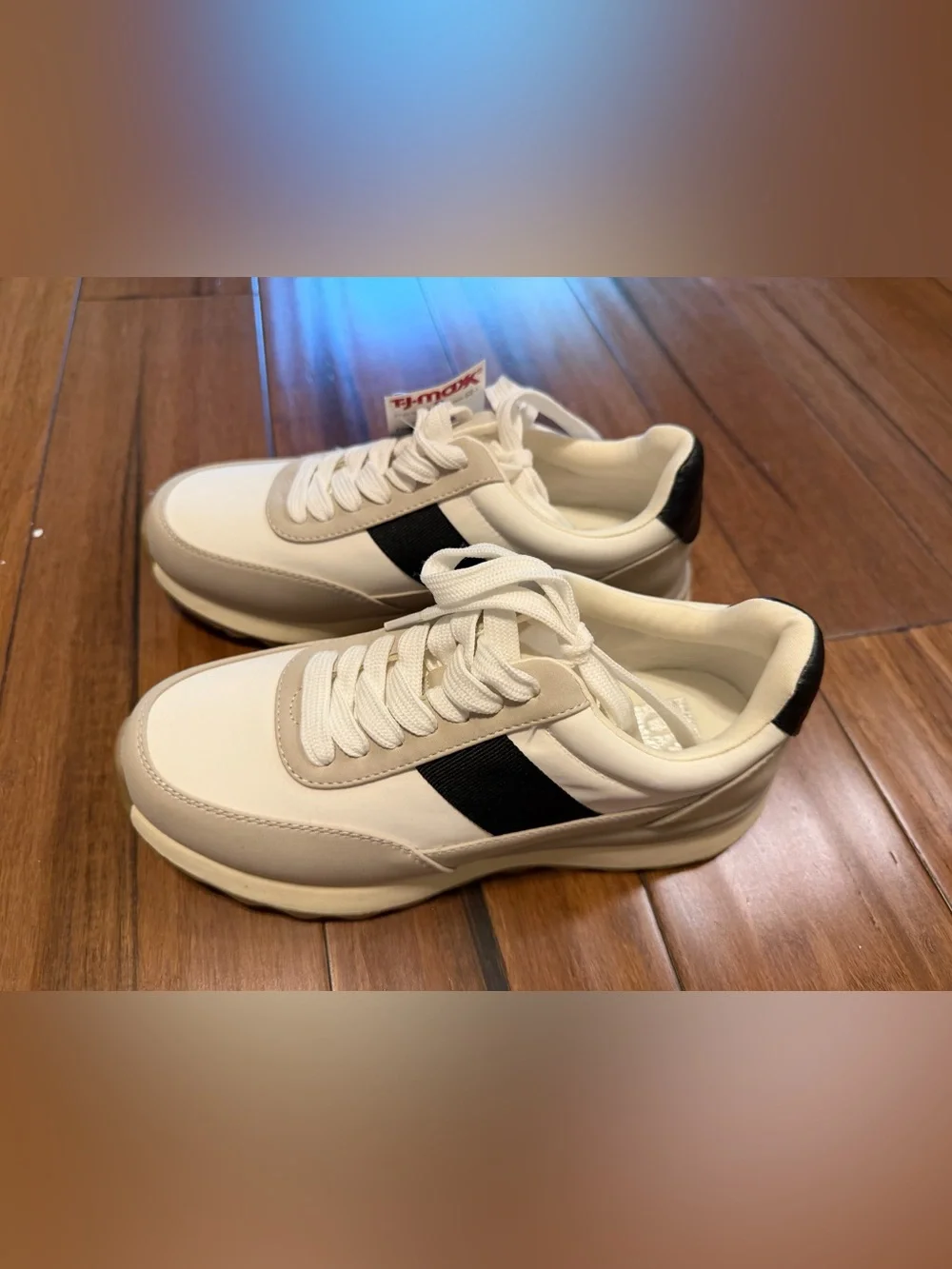 Dolce Vita White Sneakers with Black Accent Stripe